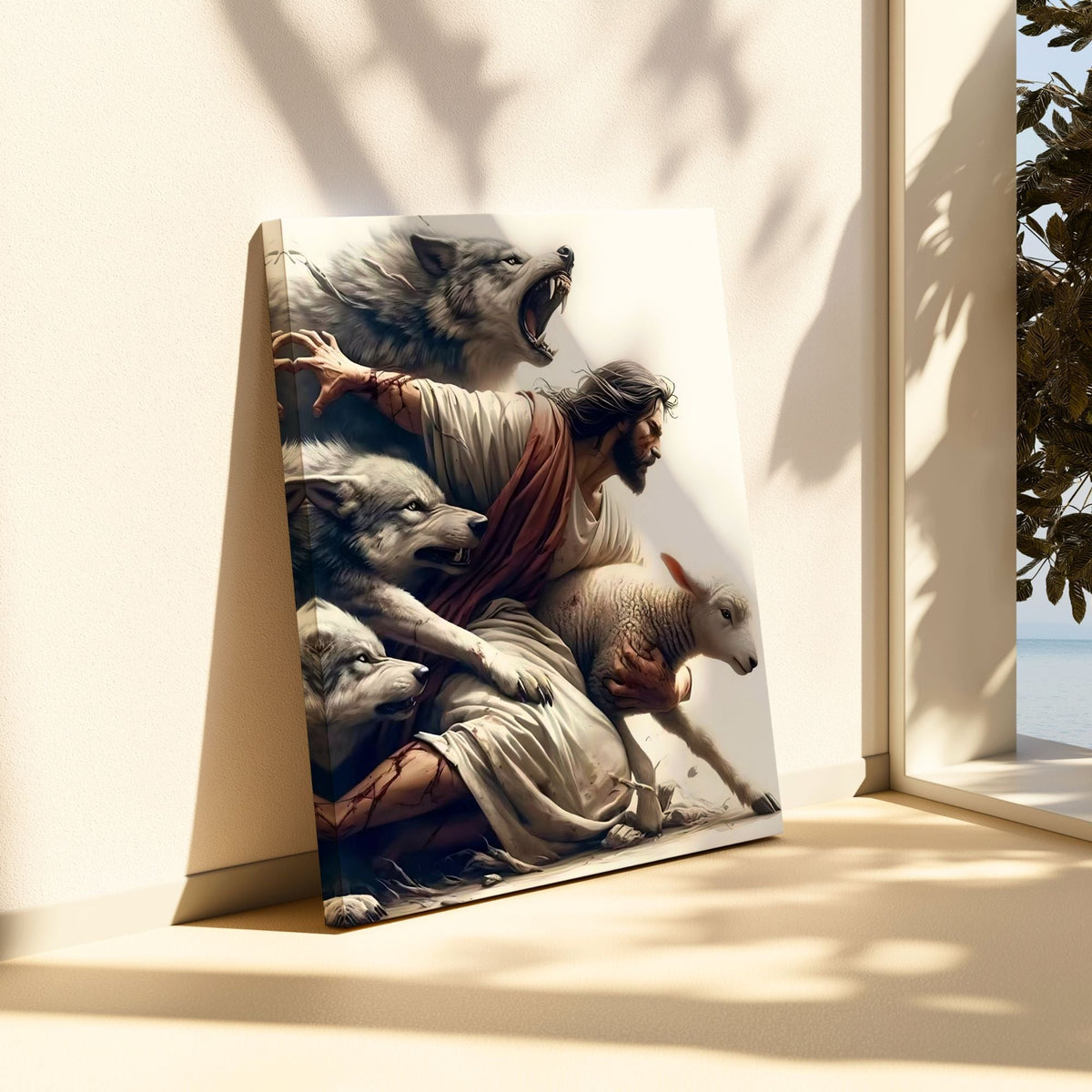 Jesus Protecting Lamb - Canvas