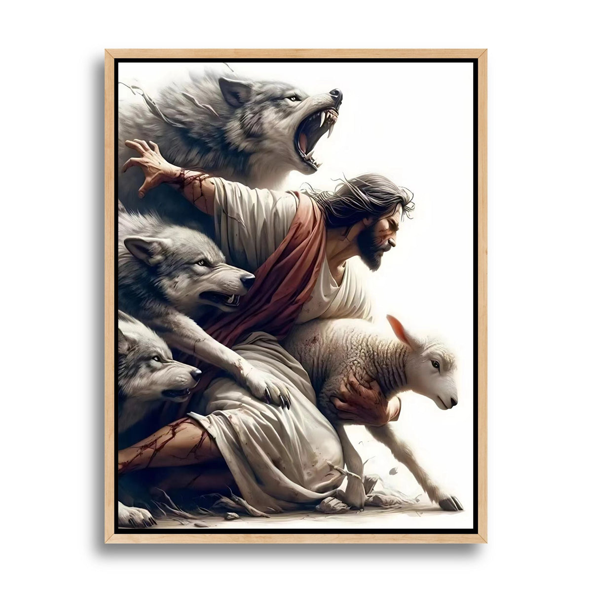Jesus Protecting Lamb - Canvas