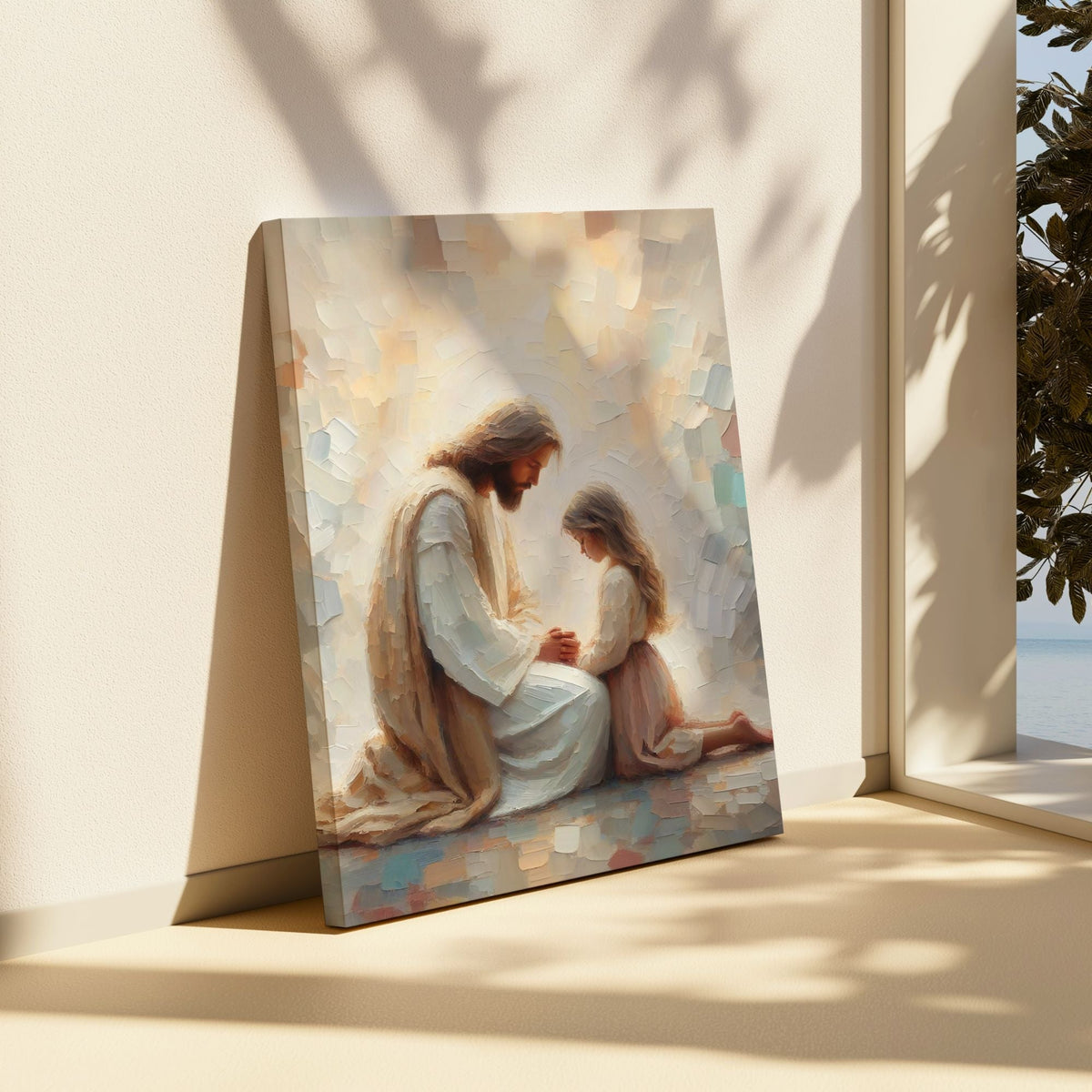Jesus Praying With Little Girl - Canvas