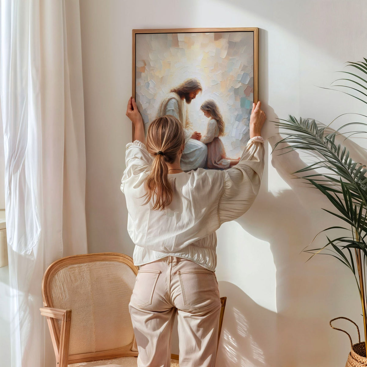 Jesus Praying With Little Girl - Canvas