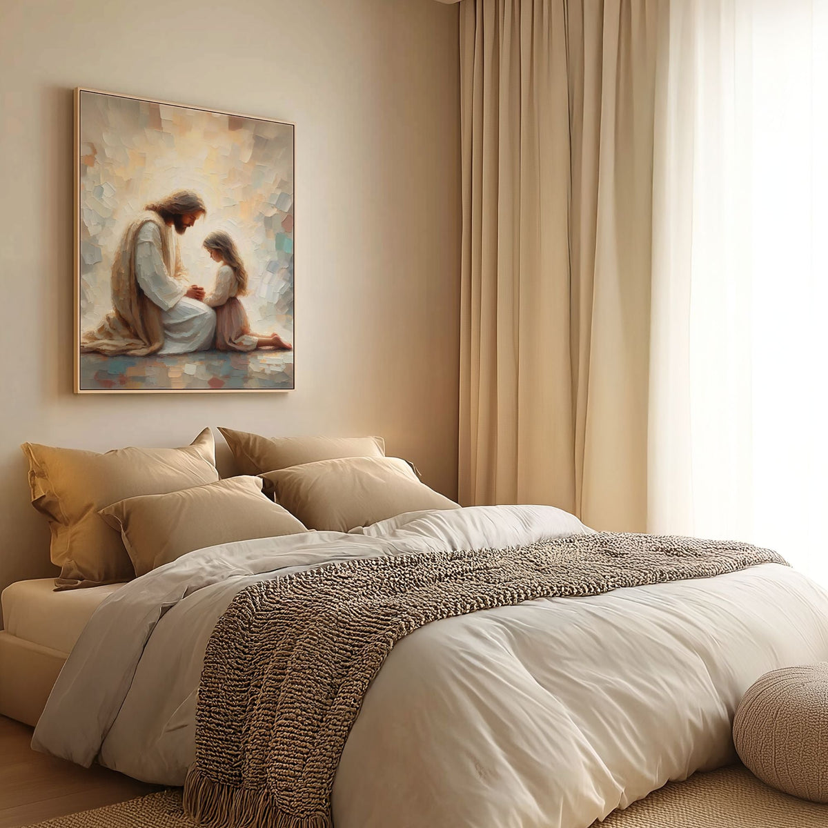 Jesus Praying With Little Girl - Canvas