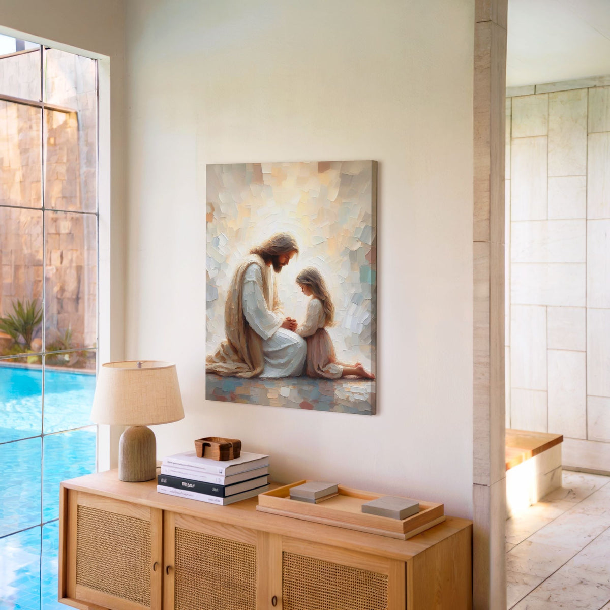 Jesus Praying With Little Girl - Canvas