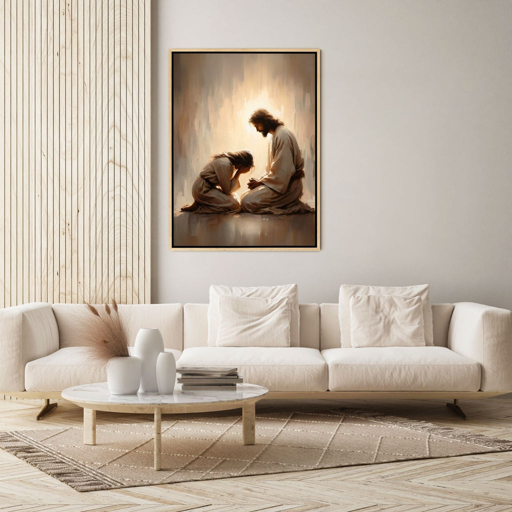 Girl Crying with Jesus - Canvas
