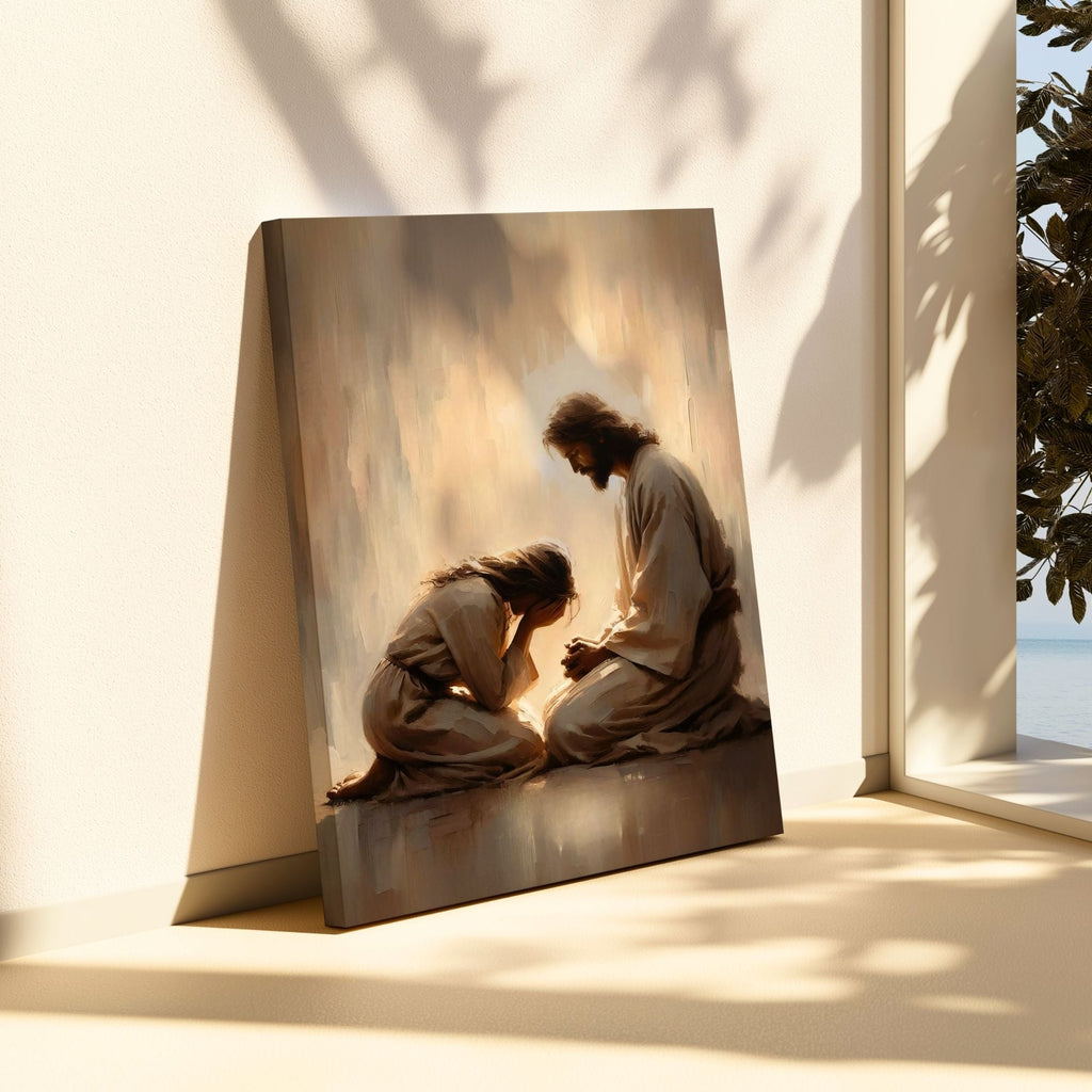 Girl Crying with Jesus - Canvas