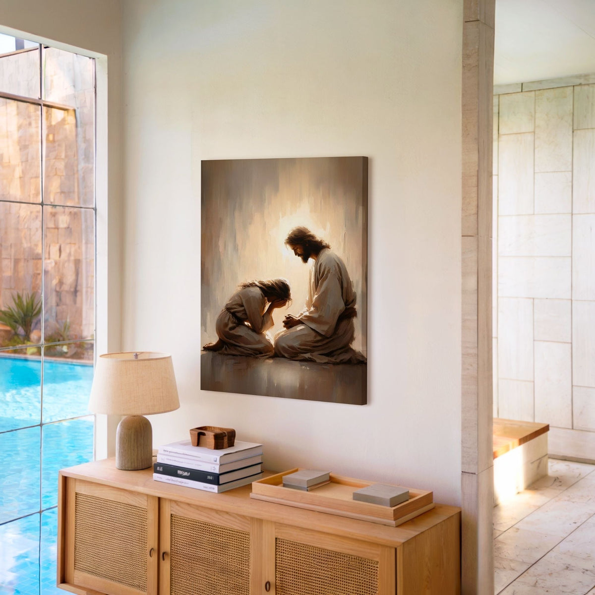 Girl Crying with Jesus - Canvas