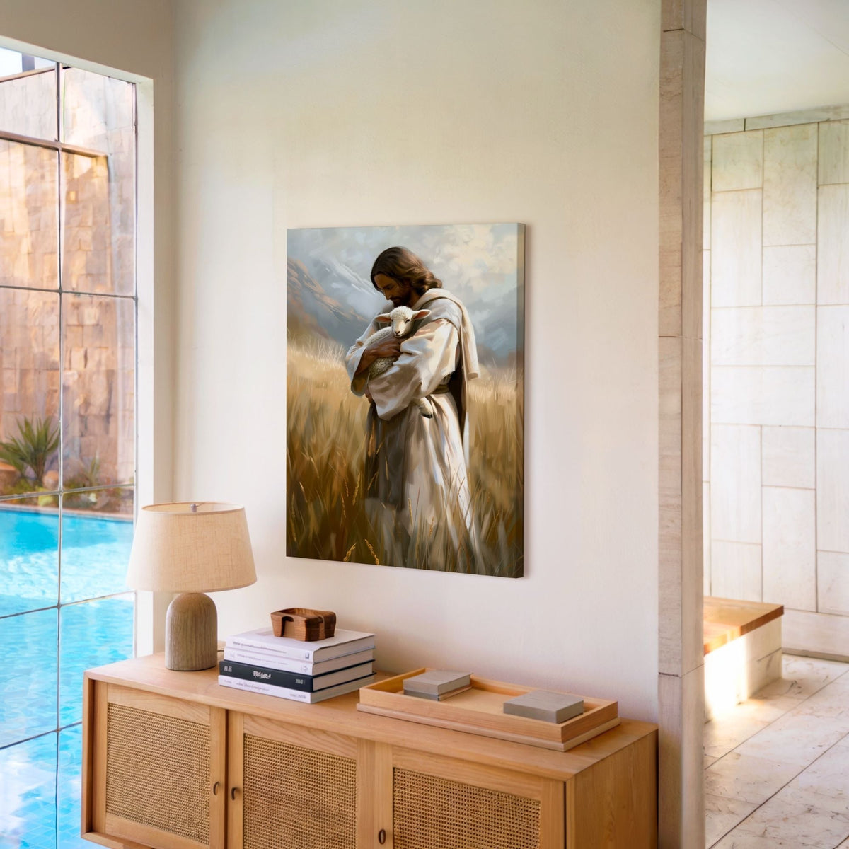 Jesus Holding a Little Lamb - Canvas