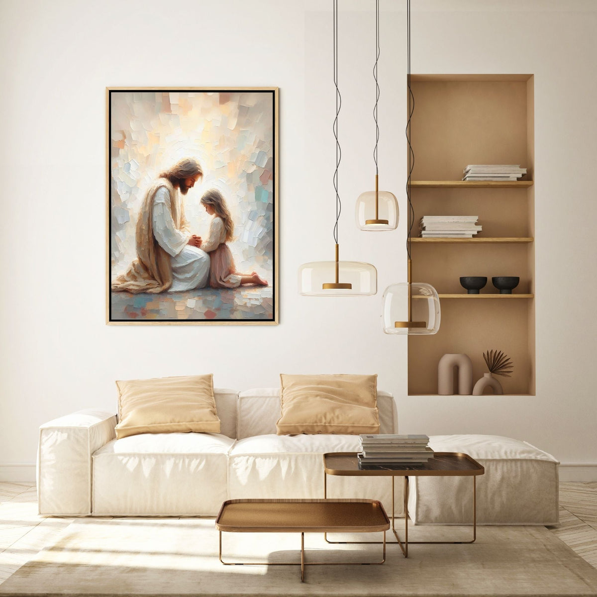 Jesus Praying With Little Girl - Canvas