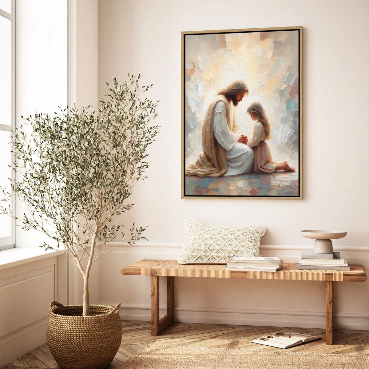 Jesus Praying With Little Girl - Canvas