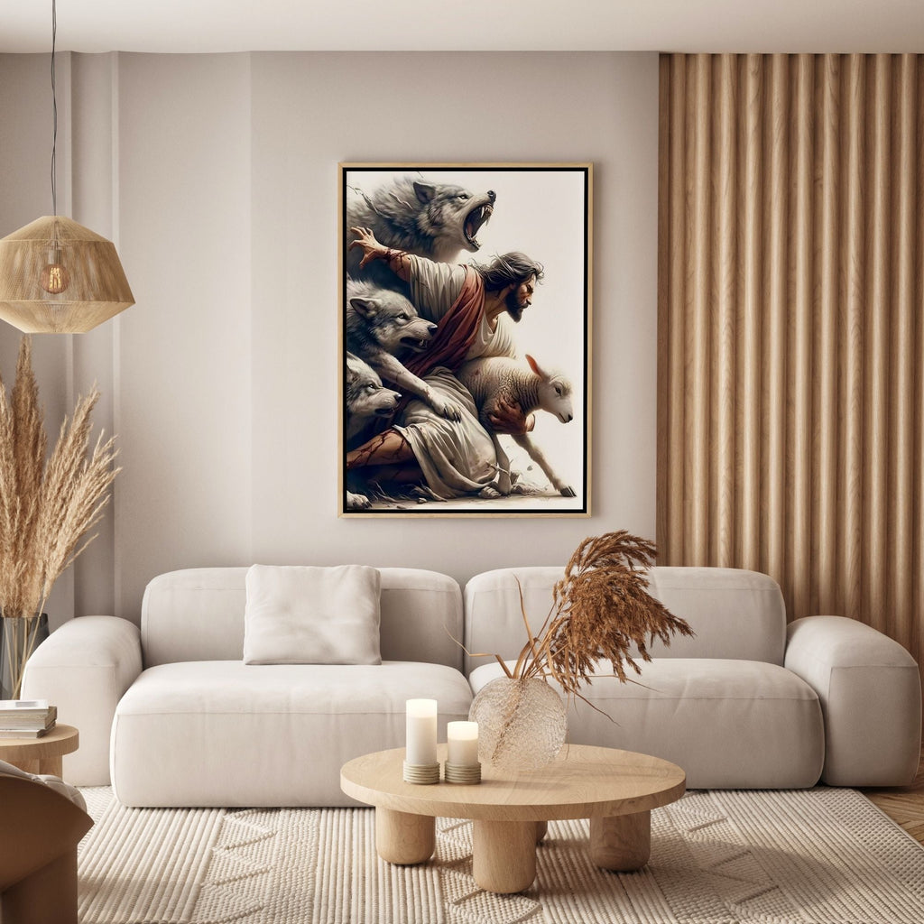 Jesus Protecting Lamb - Canvas