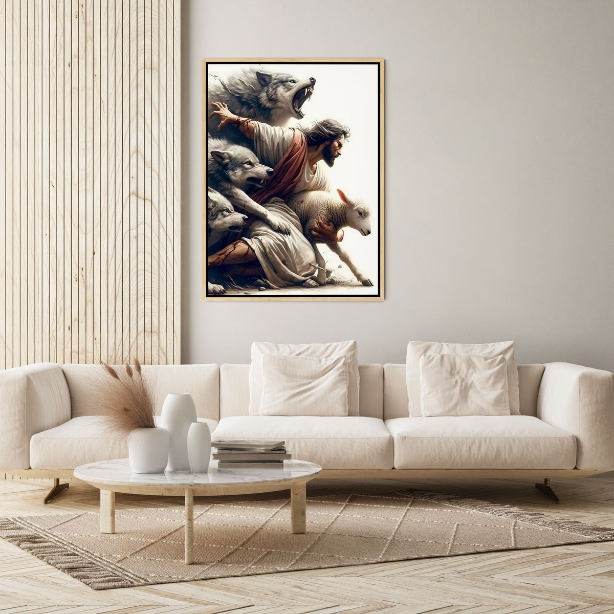 Jesus Protecting Lamb - Canvas