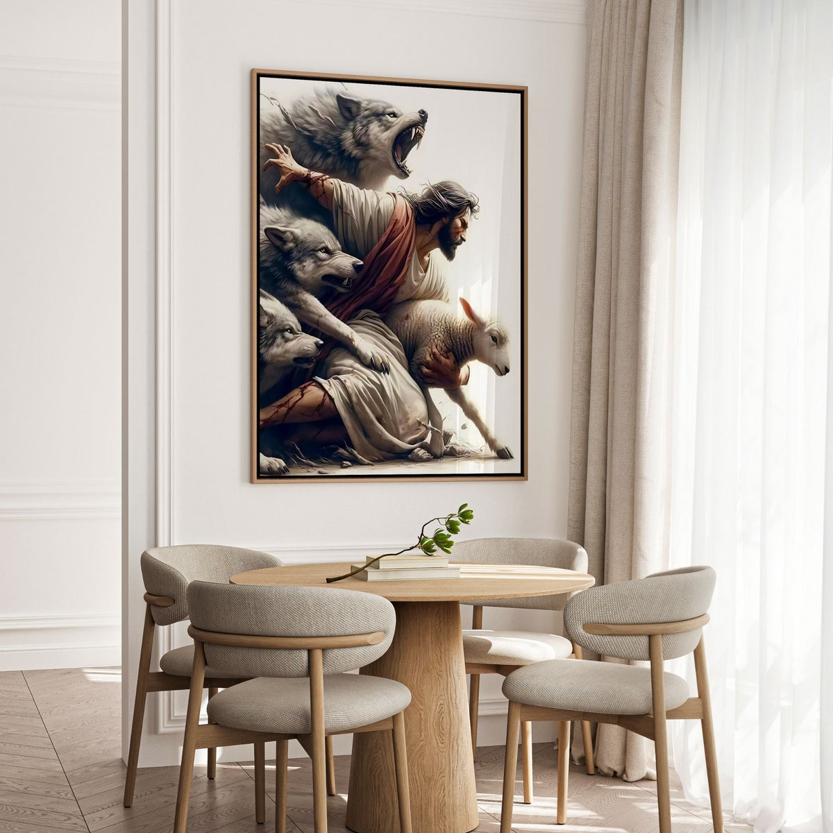 Jesus Protecting Lamb - Canvas