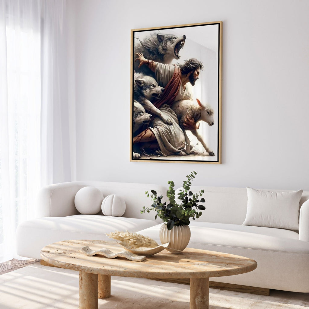 Jesus Protecting Lamb - Canvas