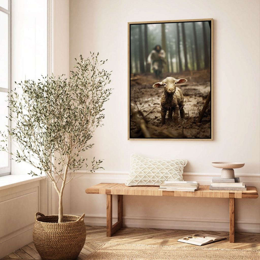 Jesus Running after a Lost Lamb - Canvas