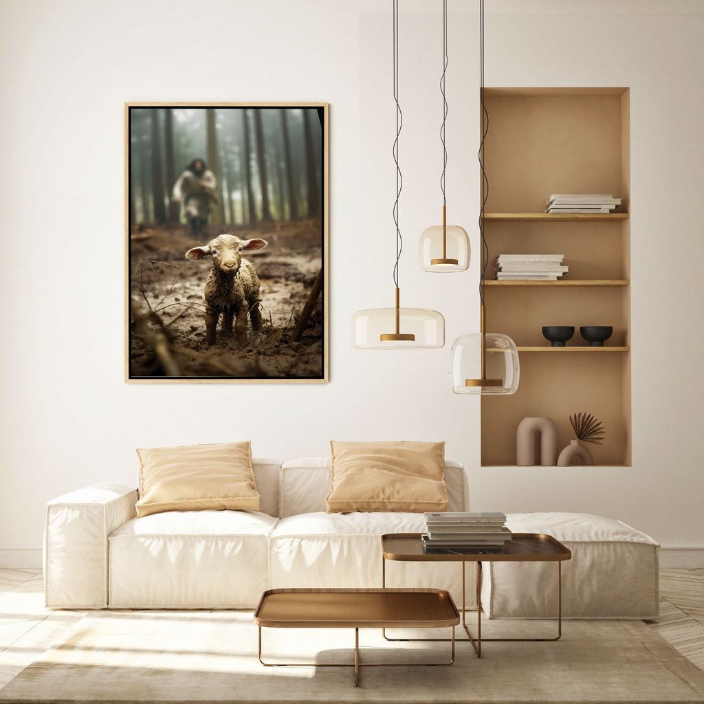 Jesus Running after a Lost Lamb - Canvas