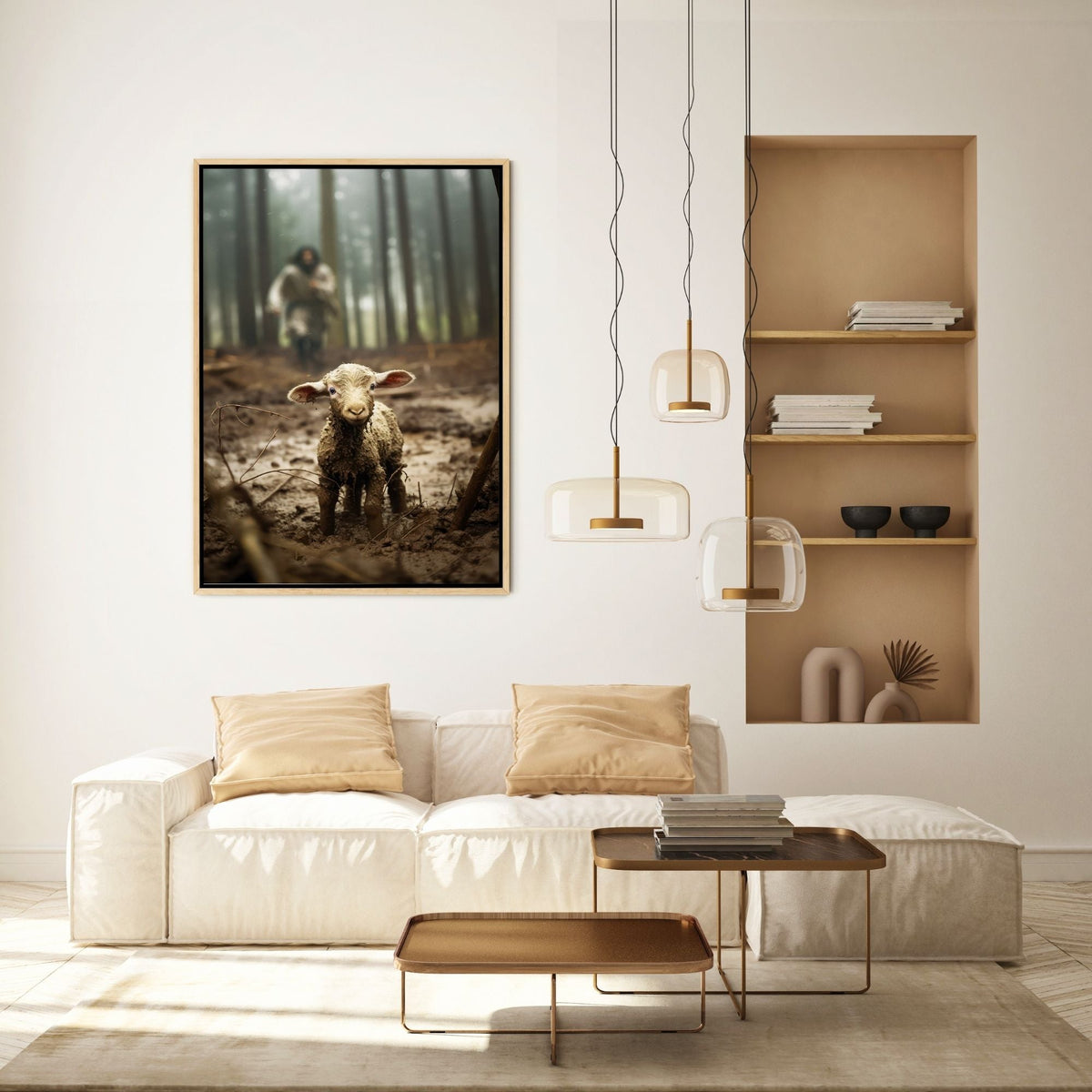 Jesus Running after a Lost Lamb - Canvas