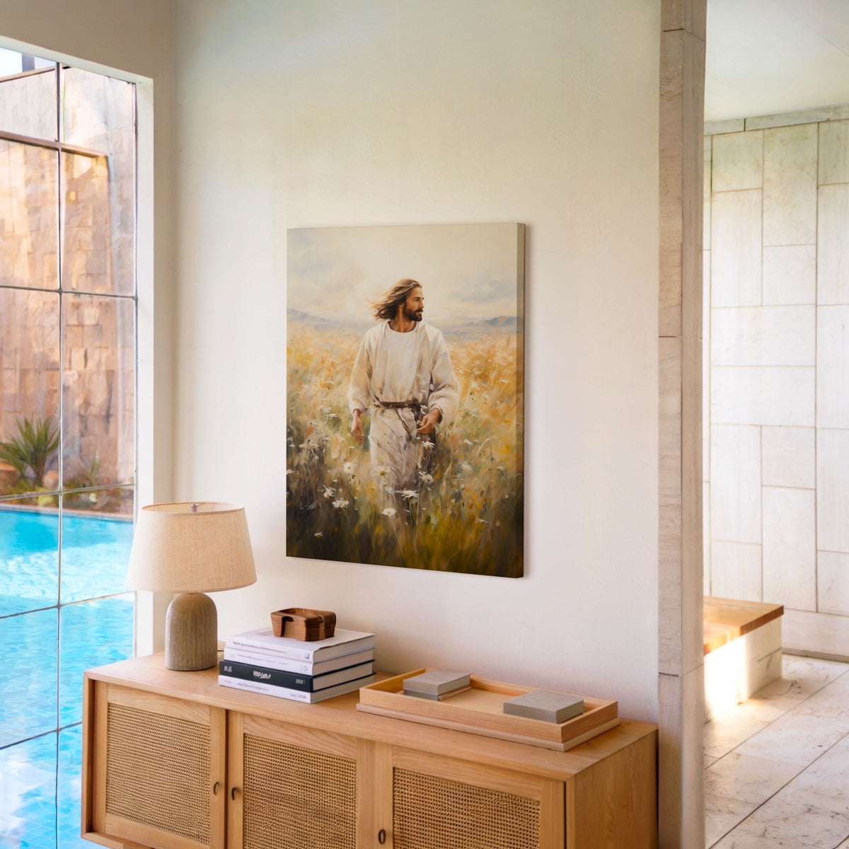 Jesus Walking in a Field - Canvas