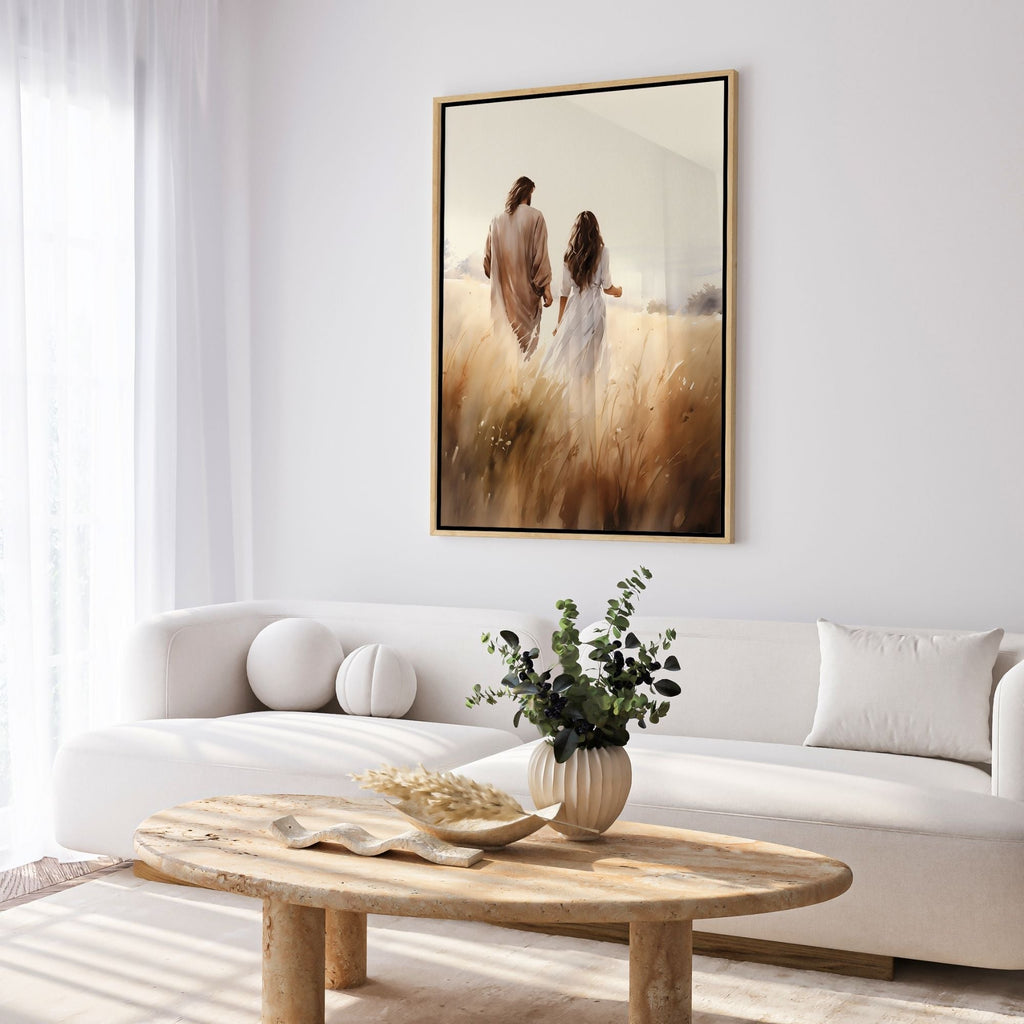 Jesus Walking With a Woman - Canvas