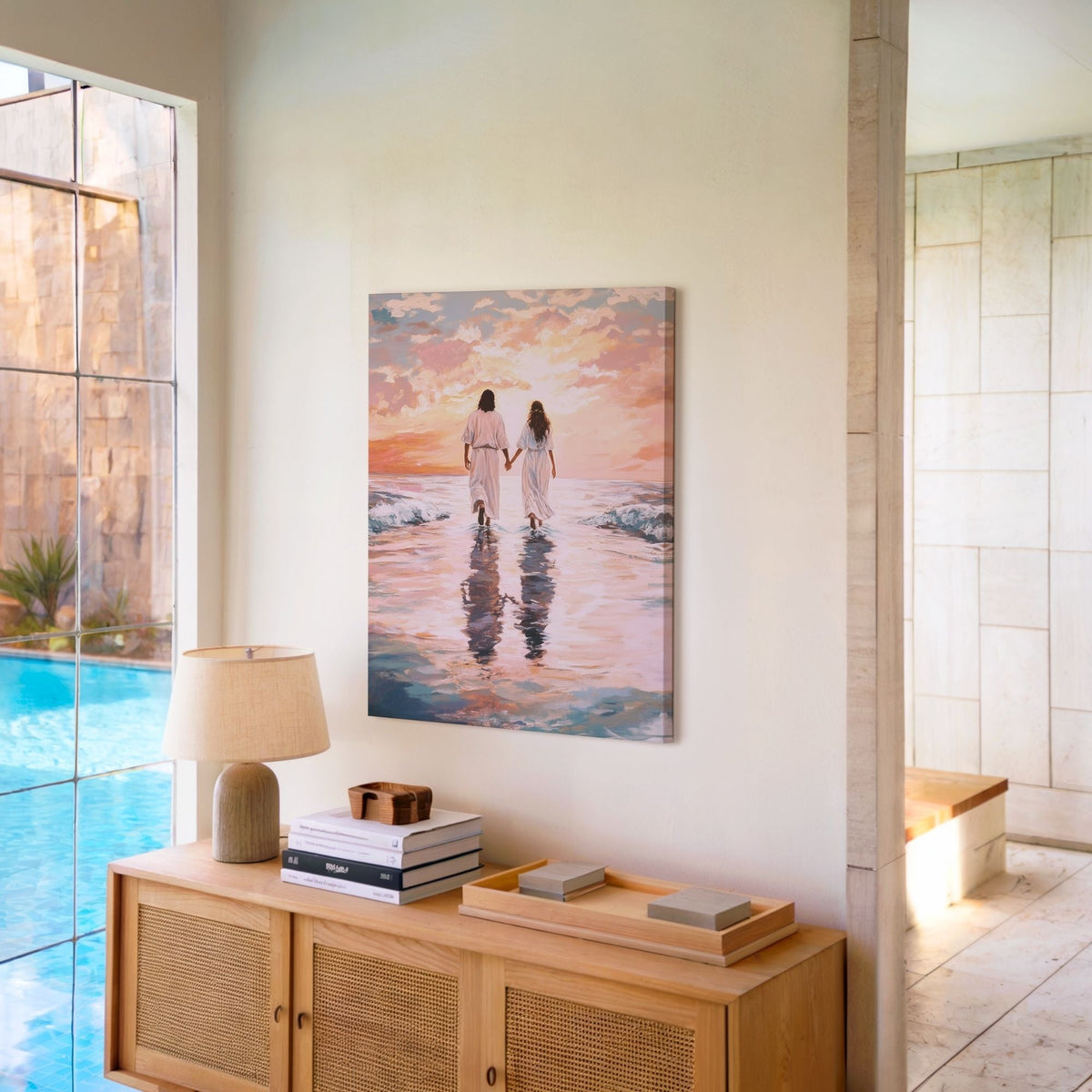 Jesus Walking on Water with Woman - Canvas