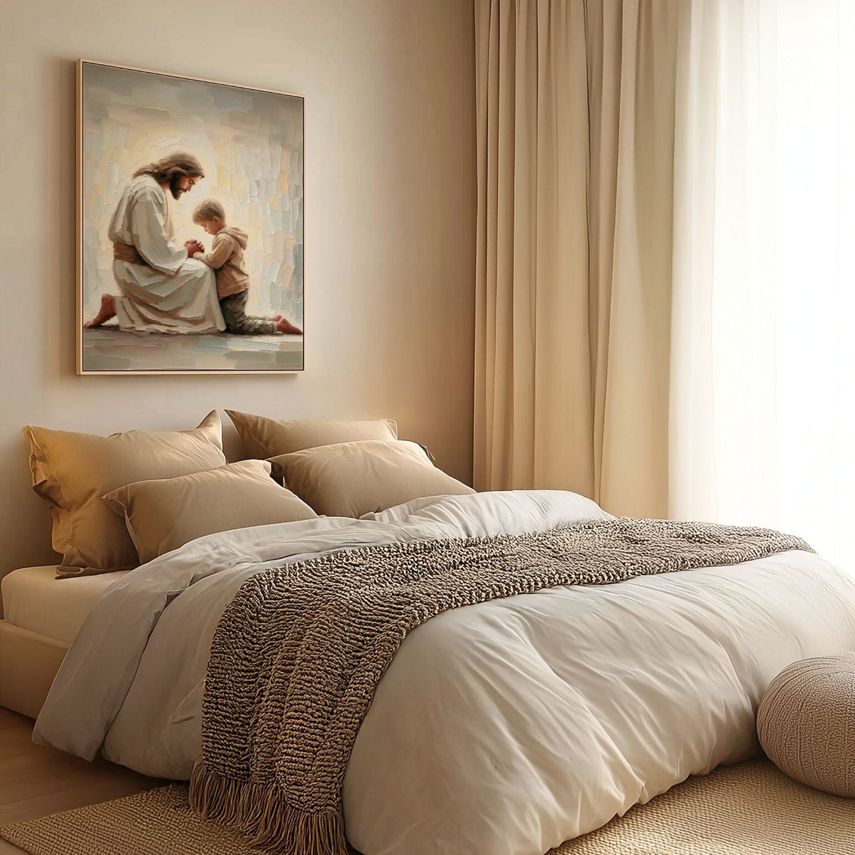 Jesus Praying With Little Boy - Canvas